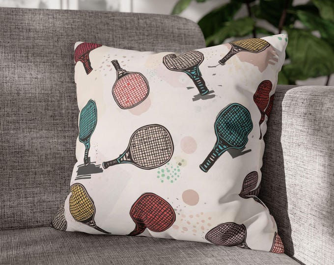 Pickleball Paddle Pillow | Vintage Court Sport Throw Cushion (18"x18")