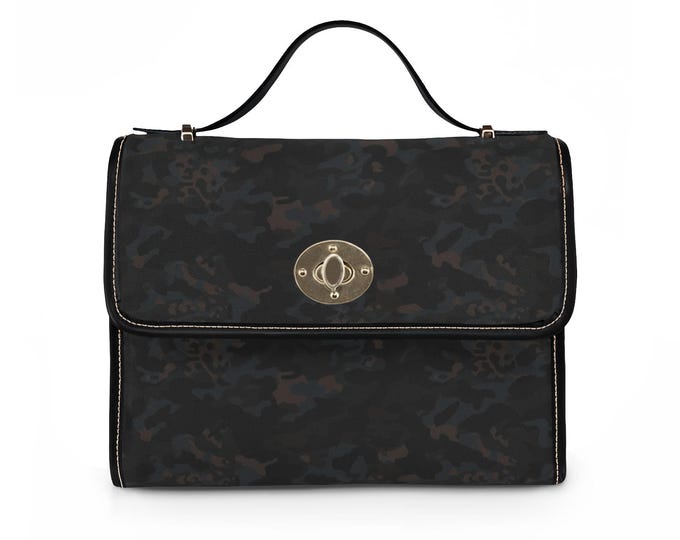 Black Camouflage Waterproof Canvas Bag | Structured Top-Handle Crossbody