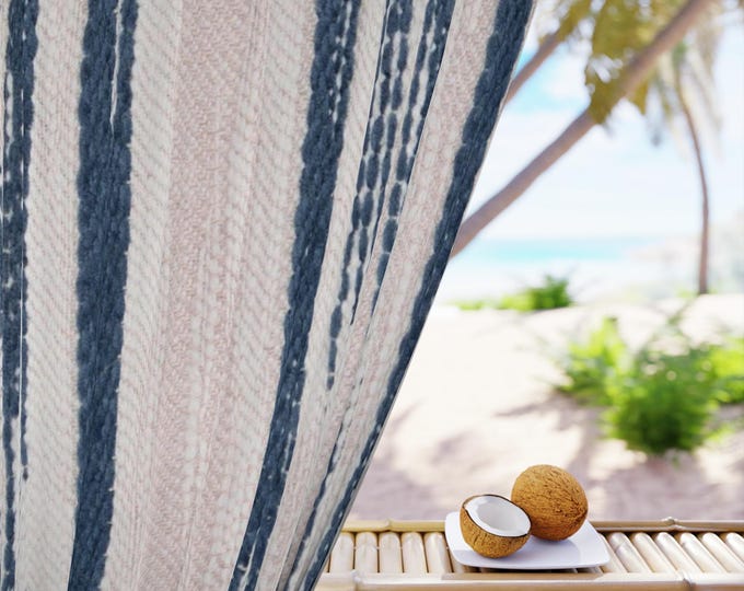 Indigo Brushstroke Curtains | Window Curtain Panel, Vertical Striped Drapery