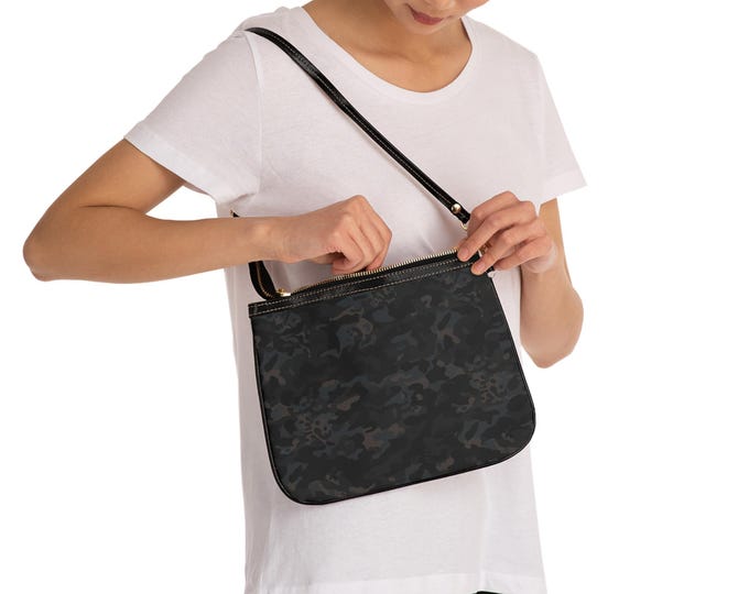 Black Camo Pattern Small Shoulder Bag | Camouflage Crossbody Purse
