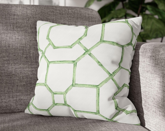 Preppy Trellis Throw Pillow 18x18 | Green Ivory Geometric Pillow Cover | Coastal Classic Accent Cushion