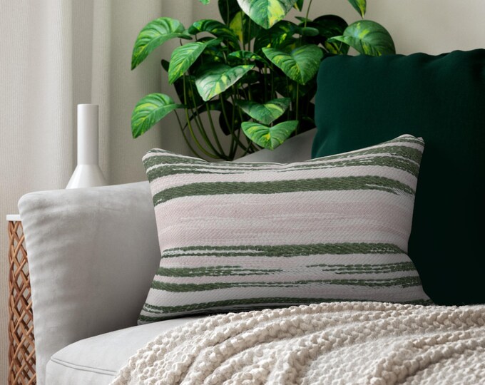 Green & Blush Stripe Lumbar Pillow 14"x20" | Coordinated Accent Cushion