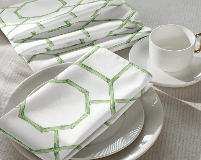 Preppy Trellis Cloth Napkins – Set of 4 | Green & White Coordinating Table Linens