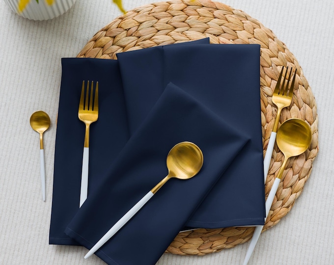 Newport Navy Solid Napkins 20"x20" Set of 4 | Preppy Heritage Table Linens | Estate Dining | Top Nacch Luxe