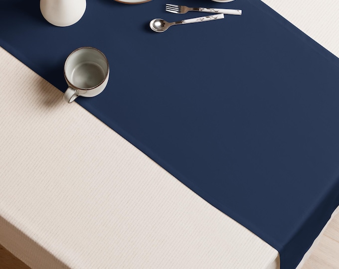 Newport Navy Solid Table Runner 90"x16" | Preppy Heritage Decor | Estate Dining Table | Top Nacch Luxe