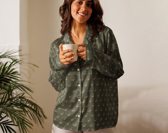 Mallard Duck Print Silky Pajama Top | Heritage Equestrian Loungewear