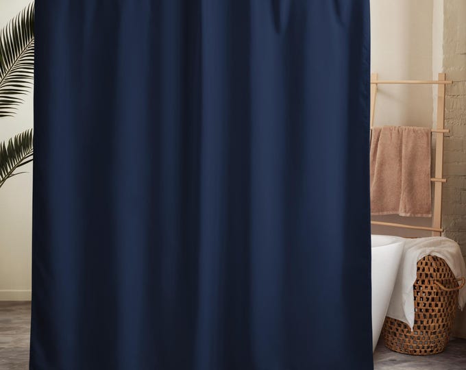 Newport Navy Luxury Solid Shower Curtain | Preppy Heritage Bathroom Decor | Estate-Inspired Home Accent | Lodge Bath Style