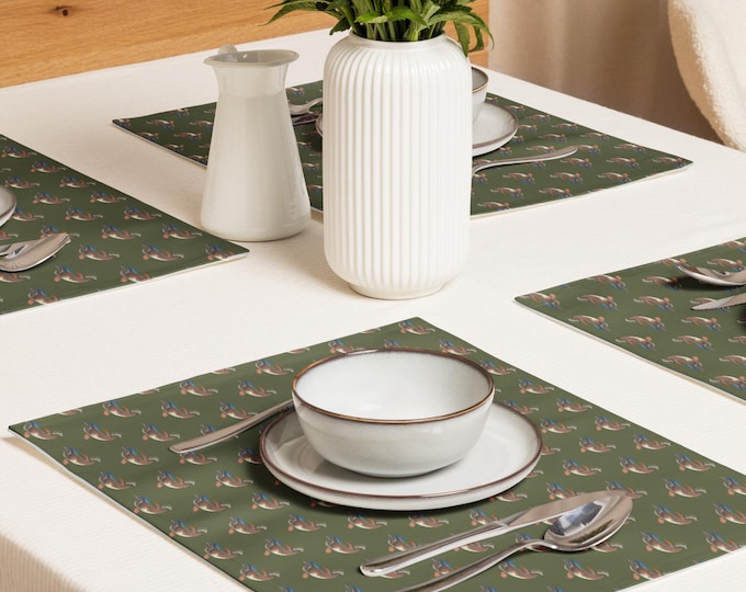 Mallard Duck Print Placemats Set of 4 | Evergreen Estate Heritage Table Decor