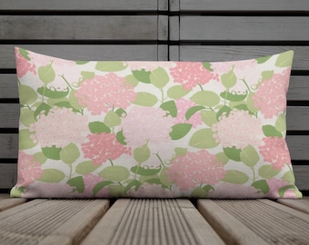 Pink & Green Botanical Lumbar Pillow 12x20 | Vintage Floral Cottage Garden Accent
