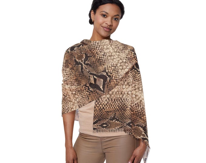 Brown Python Snakeskin Animal Print Lightweight Neck Scarf | Luxury Shoulder Wrap | Elegant Resort Travel Accessory (27"x71")