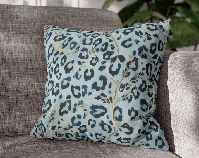 Blue Leopard Print Pillow | Square Poly Canvas Pillow | 18"x18"