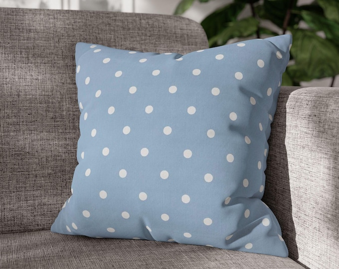 Blue & White Polka Dot Square Throw Pillow | Light Blue Dots Decorative Canvas Accent Cushion (18"x18")