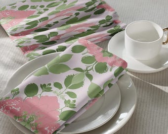 Servilletas de tela con estampado de hortensias rosas y verdes (juego de 4) / Servilletas florales para la cena / Decoración de mesa estilo preppy / Mantelería estilo cottagecore