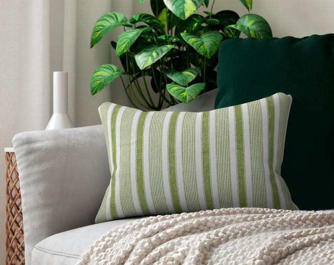 Green Stripe Lumbar Pillow | Striped Throw Lumbar Pillow