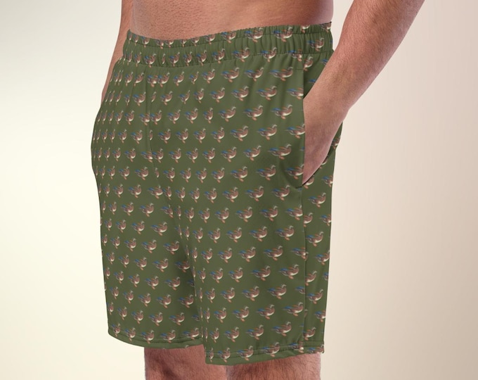Mallard Duck Print Swim Trunks | Preppy Men’s Estate Summer Swimwear