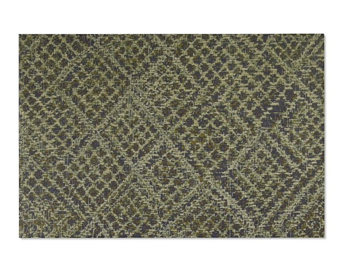 Olive Green Textured Pattern Area Rug | Minimalist Abstract Diamond Ikat Motif (4'x6')