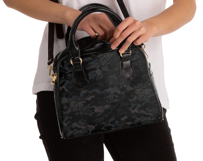 Black Camo Shoulder Handbag | Camouflage Print Purse