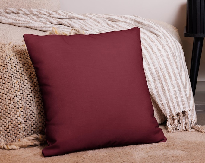 Bordeaux Burgundy Luxury Linen-Feel Throw Pillow | Estate Style Home Decor | Heritage Solid Color Cushion | Resort Living Accent Pillow