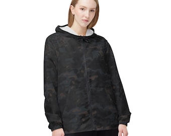Black Camo Pattern Windbreaker Jacket | All-Over Print