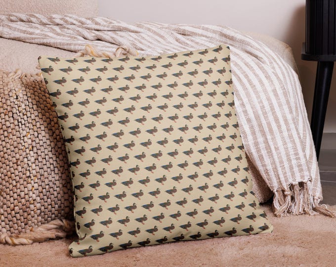 Mallard Reserve Champagne Chalet Duck Print Premium Pillow, Top Nacch Luxe Heritage Equestrian Classic Country Home Decor Decorative Cushion