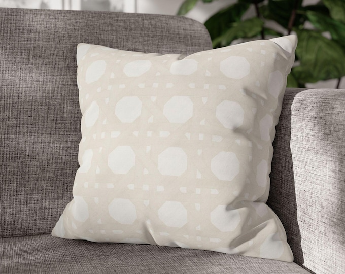 Neutral Geometric Dot Pattern Square Throw Pillow | Beige & White Modern Decorative Canvas Accent Cushion (18"x18")