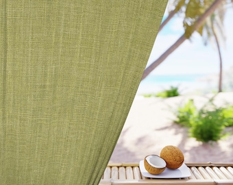 Olive Green Linen Texture Window Curtain | Single Panel, Light-Filtering Drapery