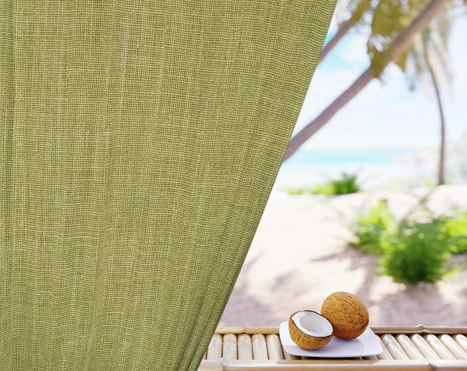 Olive Green Linen Texture Window Curtain | Single Panel, Light-Filtering Drapery