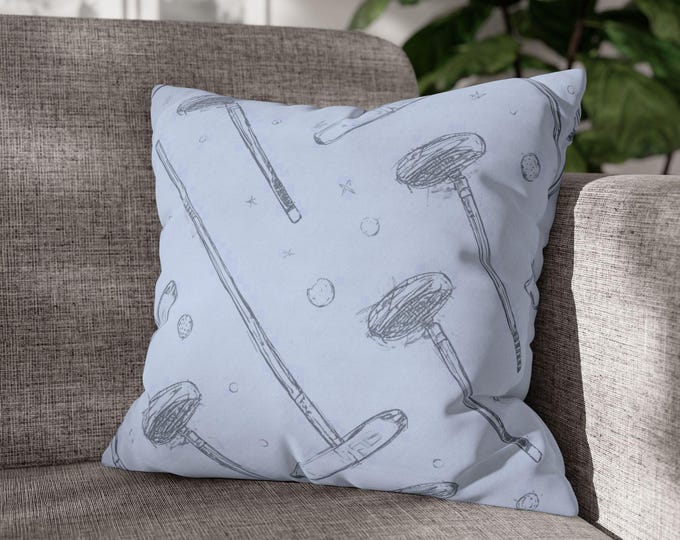 Hand-Drawn Croquet Pattern Pillow | Square Throw Pillow | 18"x18"