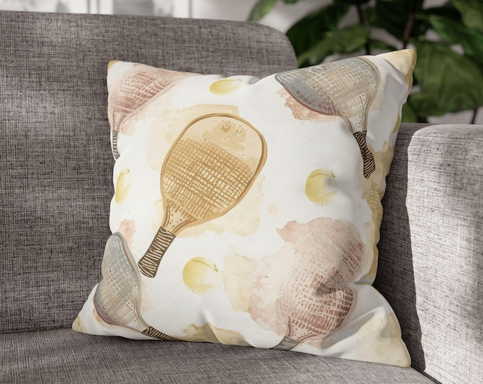 Watercolor Pickleball Paddles Pillow | Square Poly Canvas Pillow | 18"x18"