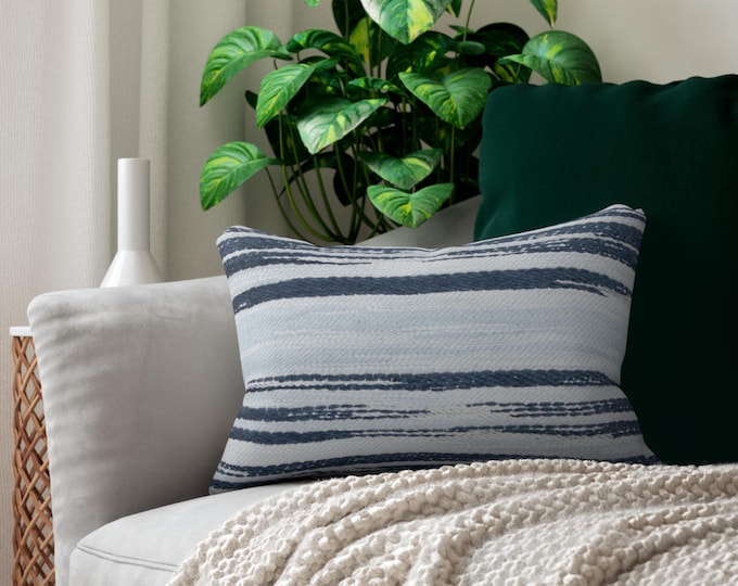 Navy Watercolor Stripe Lumbar Pillow