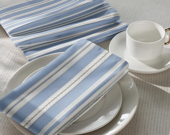 Blauw-witte servetten met touwstrepen, set van 4 | Coastal preppy stoffen servetten | Nautisch tafeldecor | Dineren in Hamptons-stijl