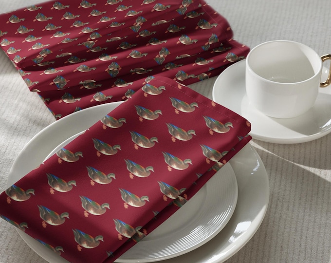 Mallard Reserve Bordeaux Burgundy Duck Print Napkins 20"x20" Set of 4 | Preppy Heritage Table Linens | Estate Dining | Top Nacch Luxe