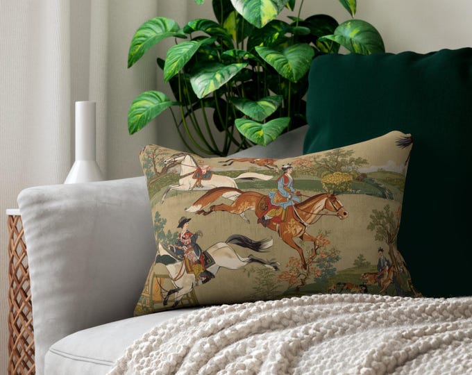Equestrian Fox Hunt Scene lumbar pillow | vintage hunting print