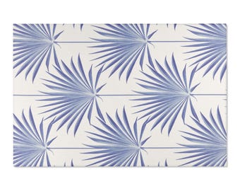 Blue Palm Frond Area Rug | Coastal Tropical Leaf Pattern, Indoor Outdoor 4'x6'