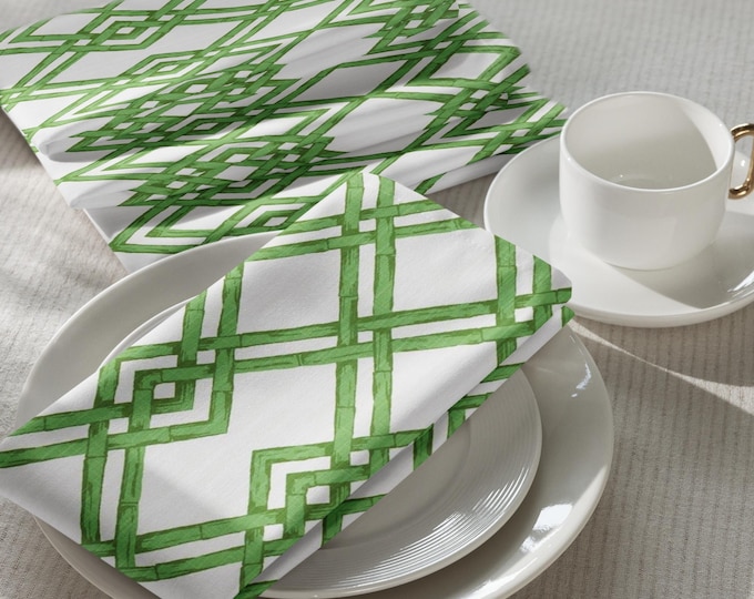Preppy Trellis Cloth Napkins – Set of 4 | Green & White Coordinating Table Linens