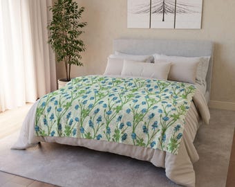 Blue & Green Botanical Throw Blanket 50x60 | Vintage Floral Cottage Garden Decor