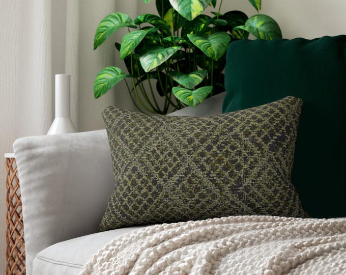 Olive Green Woven Texture Lumbar Pillow | Spun Polyester