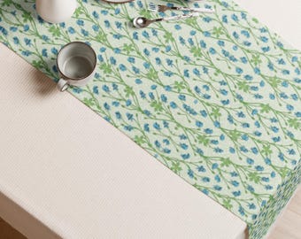 Blue & Green Botanical Table Runner 16x90 | Vintage Floral Garden Table Decor