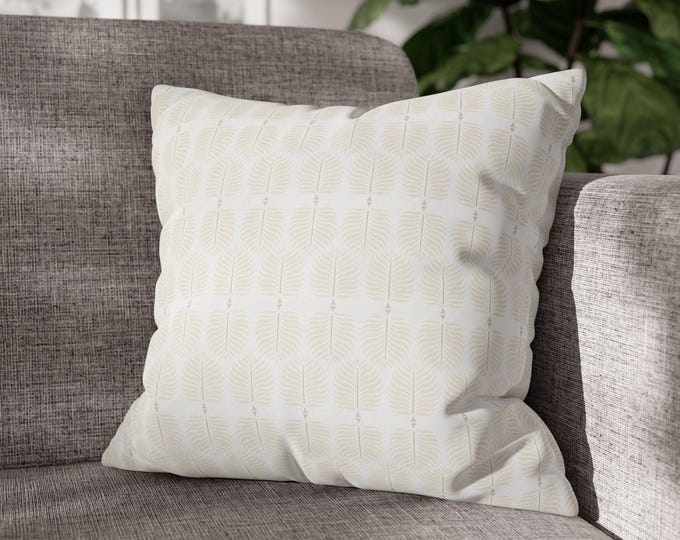 Neutral Beige & White Geometric Pattern Square Throw Pillow | Minimal Modern Home Decor | Cozy Canvas Accent Cushion (18"x18")