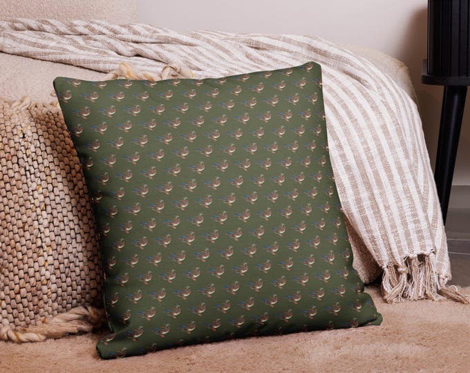 Mallard Duck Print Pillow, Evergreen Heritage Luxe Country Home Decor Cushion
