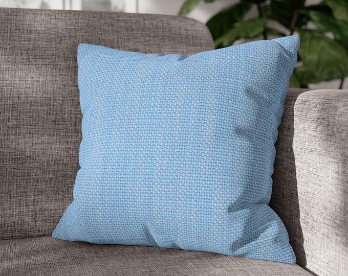 Light Blue Woven Texture Square Throw Pillow | Cozy Costal Decorative Canvas Accent Cushion (18"x18")