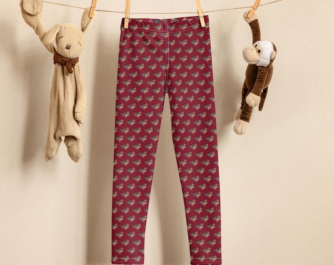 Mallard Reserve Bordeaux Burgundy Duck Print Kids Leggings | Preppy Heritage Print | Matching Family Outfits | Top Nacch Luxe