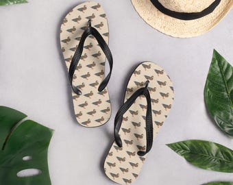 Mallard Reserve Champagne Chalet Duck Print Flip Flops | Preppy Estate Summer Slippers | Matching Family & Pet | Top Nacch Luxe