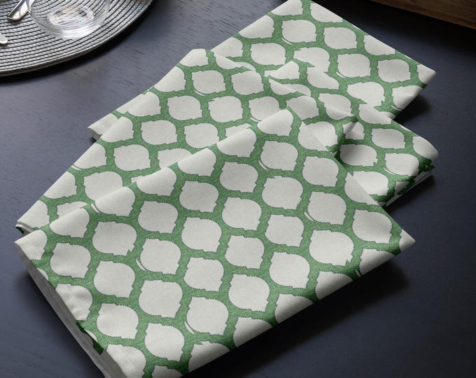 Preppy Trellis Cloth Napkins – Set of 4 | Green & White Coordinating Table Linens