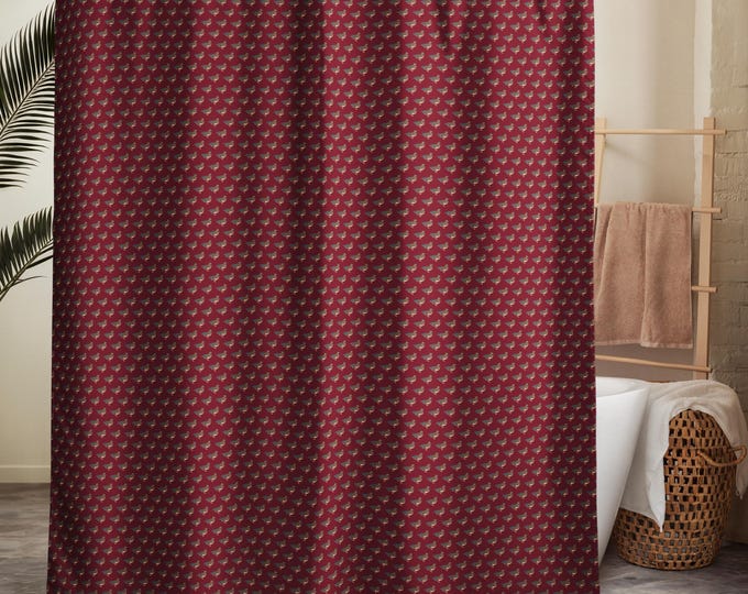 Mallard Reserve Bordeaux Burgundy Duck Print Shower Curtain | Preppy Heritage Bathroom Decor | Estate-Inspired Home, Luxury Lodge Bath Style