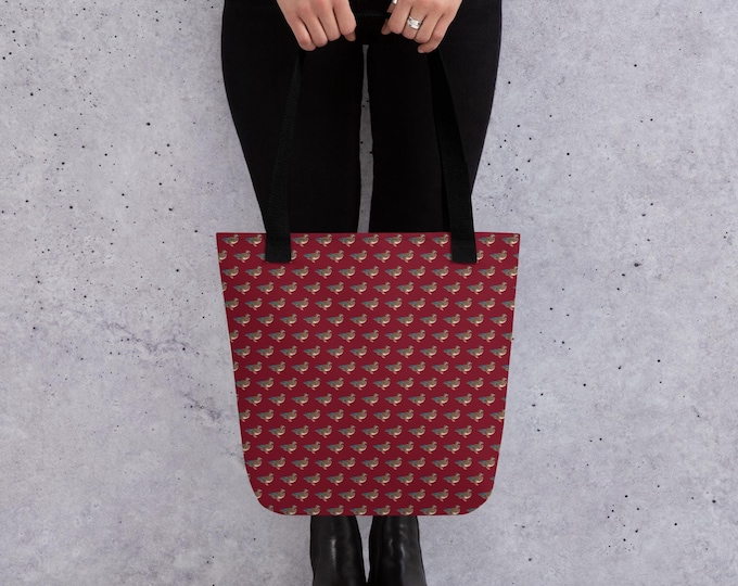 Mallard Reserve Village Market Tote, Bordeaux Burgundy Duck Print Tote Bag | Equestrian Heritage Carryall, Outdoor Lifestyle Sporting Bag
