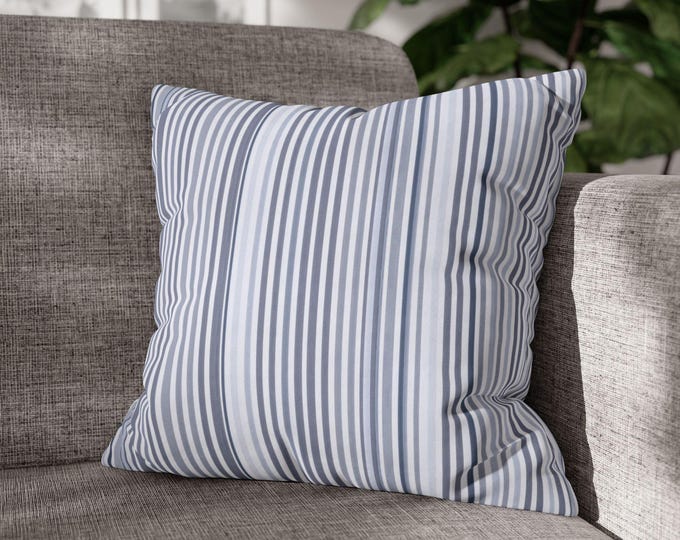 Navy Pinstripe Throw Pillow | Coastal Stripe Square Poly Canvas Cozy Accent Cushion (18"x18")
