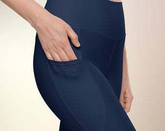 Newport Navy Pocket Leggings | High-Waisted Preppy Activewear | Matching Family & Pet | Top Nacch Luxe