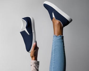 The Montauk Slip-On Canvas Shoes | Signature Solid Newport Navy Coastal Luxe Everyday Sneakers | Women’s Chic Casual Comfort Shoes
