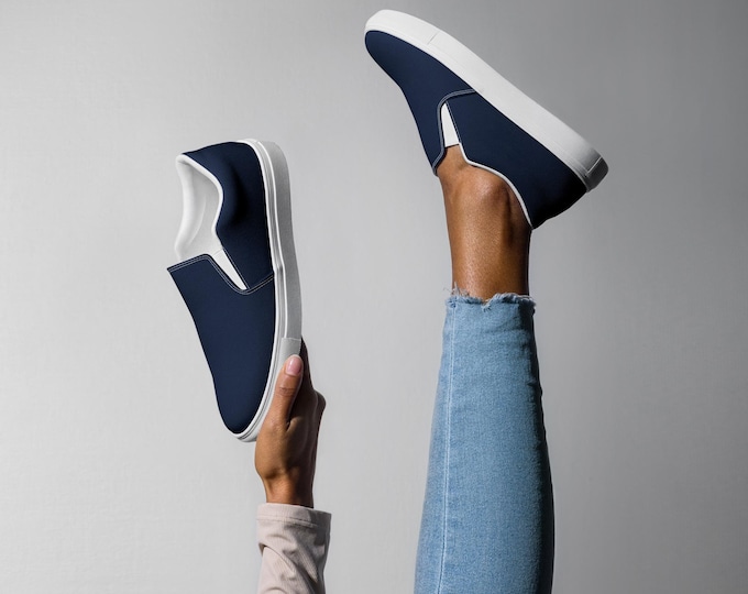 The Montauk Slip-On Canvas Shoes | Signature Solid Newport Navy Coastal Luxe Everyday Sneakers | Women’s Chic Casual Comfort Shoes